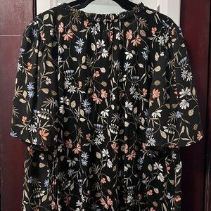 Floral Mixed Media Flowy top with neck ties